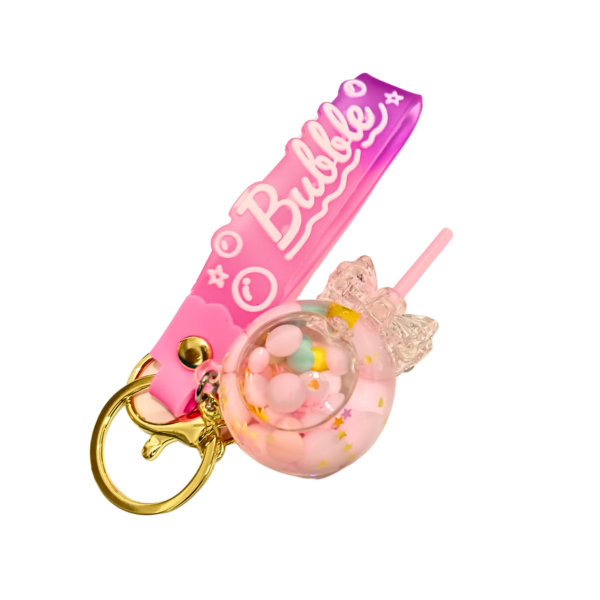 Pink bubble water keychain featuring a playful floating design.