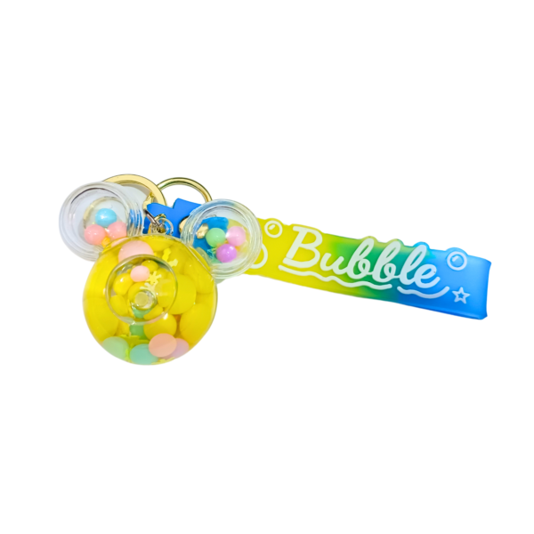 Yellow Mickey bubble water keychain with floating pieces