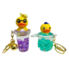 Two duck-themed water bead keychains with floating beads and gold keyrings