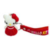 Hello Kitty keychain with a red dress and a matching red silicone strap.
