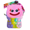 Colorful rainbow Pop It purse with a cute cartoon face, featuring a sensory bubble fidget design and an adjustable printed strap.