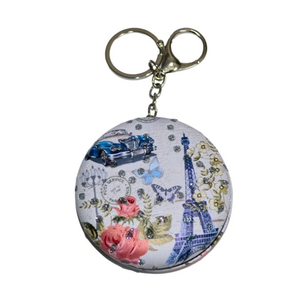 Round Compact Mirror Keychain - Portable Travel Makeup Mirror with Stylish Design - Image 4