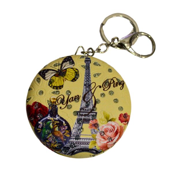Round Compact Mirror Keychain - Portable Travel Makeup Mirror with Stylish Design - Image 3