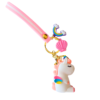 Pink unicorn keychain with a matching pink strap, rainbow charm, and shell pendant.